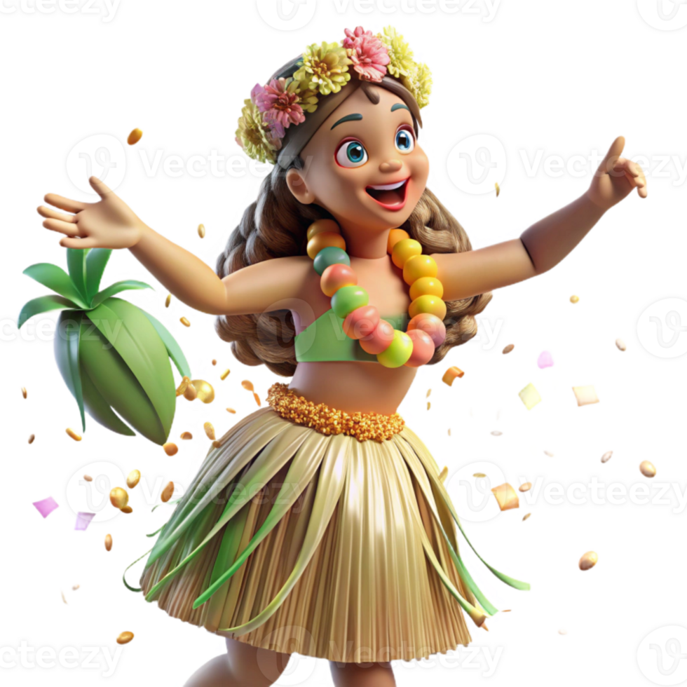dramatic classic Hula Dancer with Grass Skirt Transparent Background high quality png