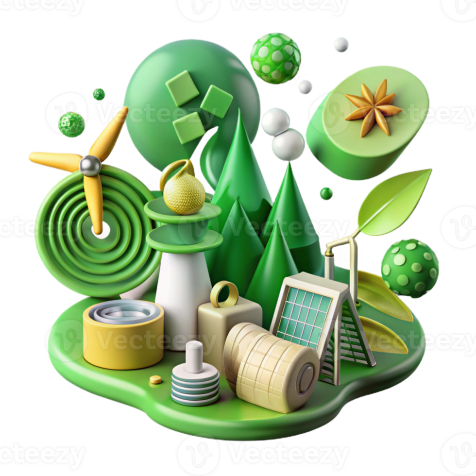 serene rustic Green Energy Symbols Collage Isolated high resolution png