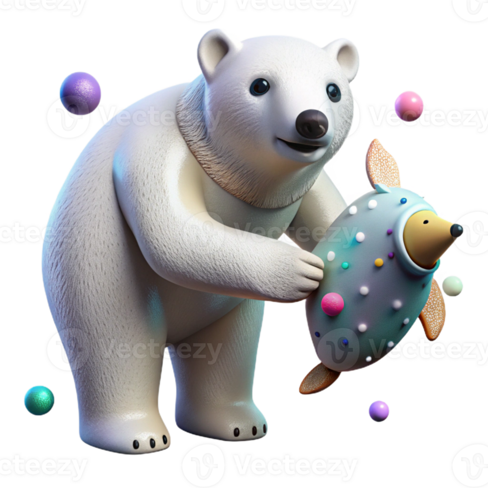 serene modern Polar Bear with Fish in Mouth Transparent Background professional png