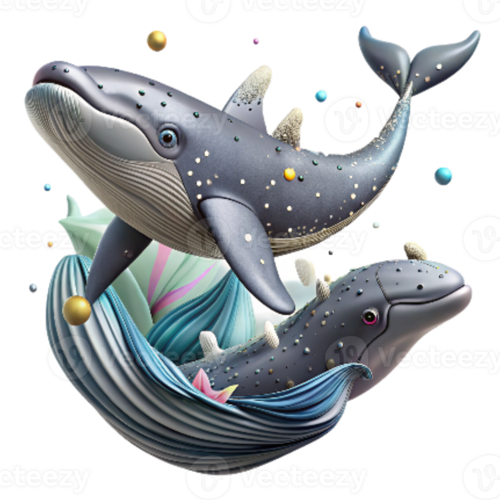 serene minimalist Gray Whale Mother and Calf with Noise Pollution Overlay Transparent Background exclusive png