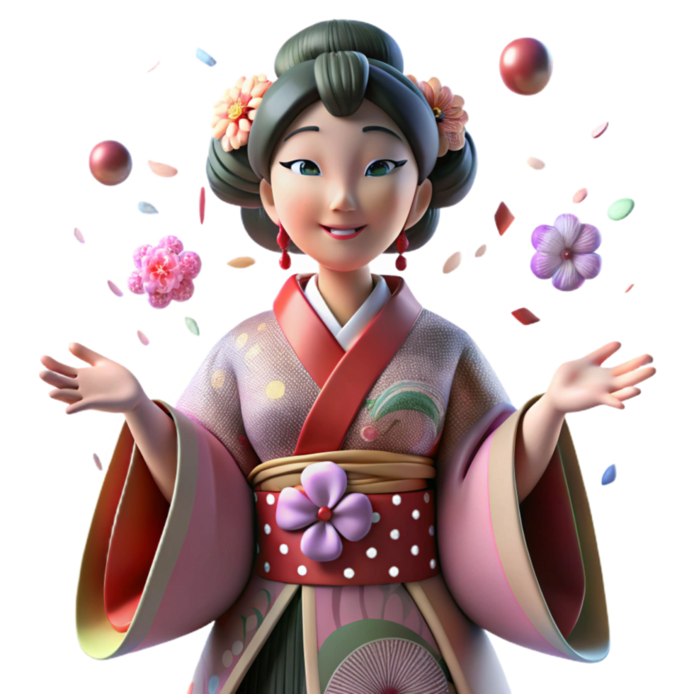 elegant artistic Japanese Geisha Kimono Isolated Floral Pattern authentic png