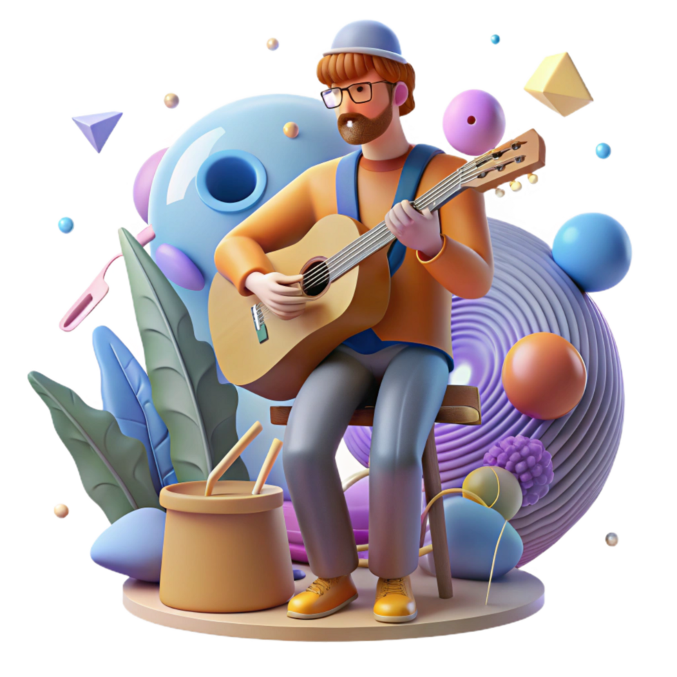 serene contemporary Local Musician Playing Instrument Isolated Lively Performance original png