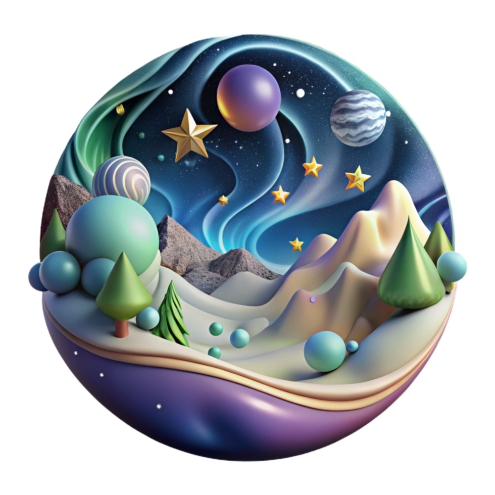 vibrant creative Northern Lights Panorama Cutout Starry Sky high quality png