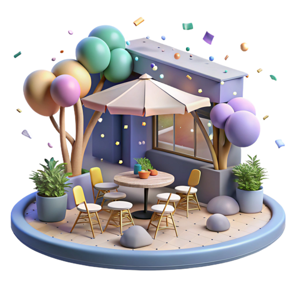 vibrant traditional Outdoor Cafe in City Square Isolated Element genuine png