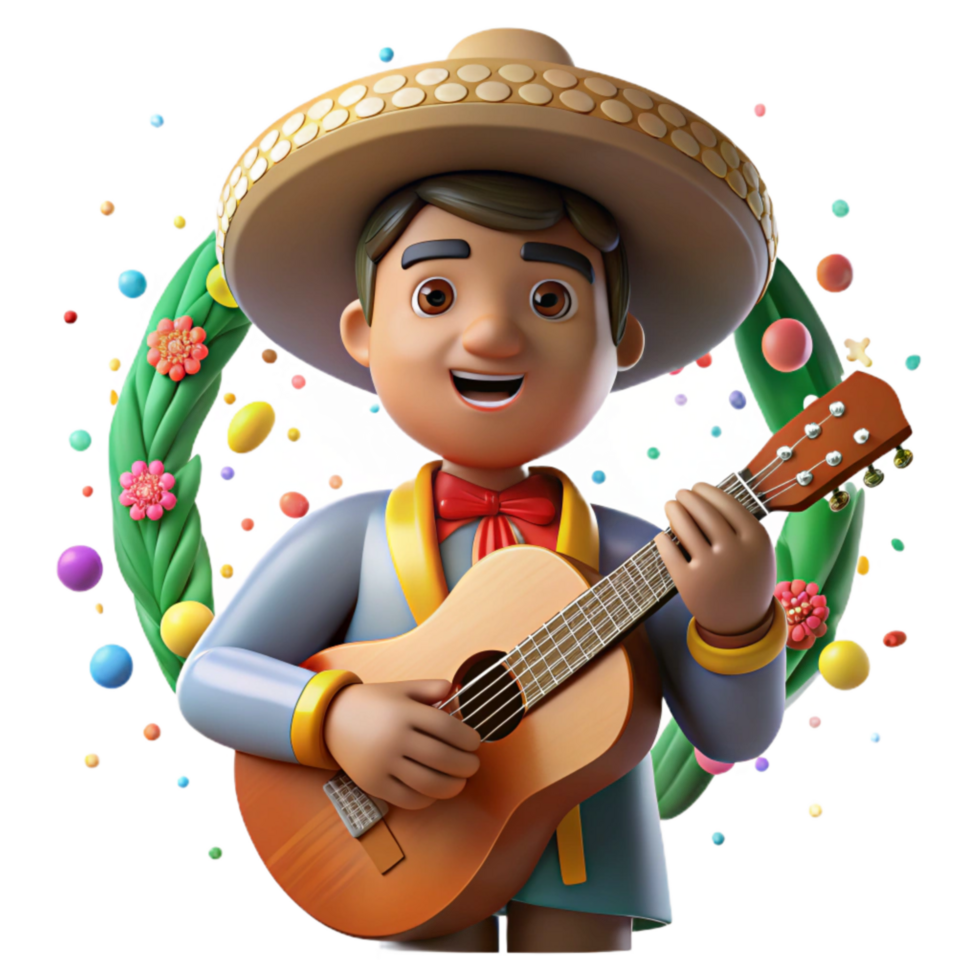 impressive artistic Mexican Guitarron Player Close Up View Cutout detailed png