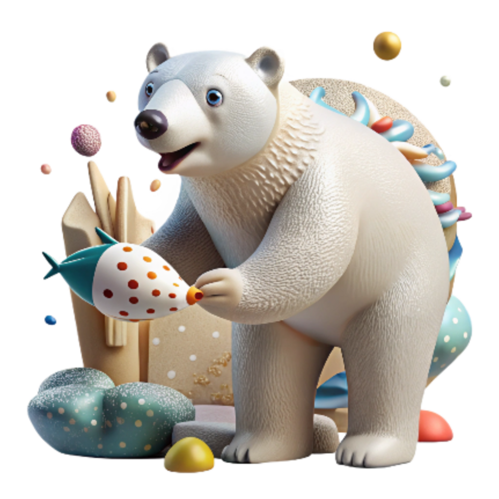 dramatic vintage Polar Bear with Fish in Mouth Transparent Background authentic png