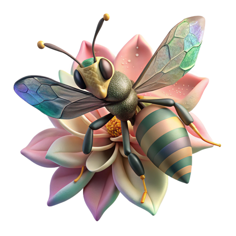 wonderful vintage Invasive Wasp on Flower Close Up Isolated Cutout original png