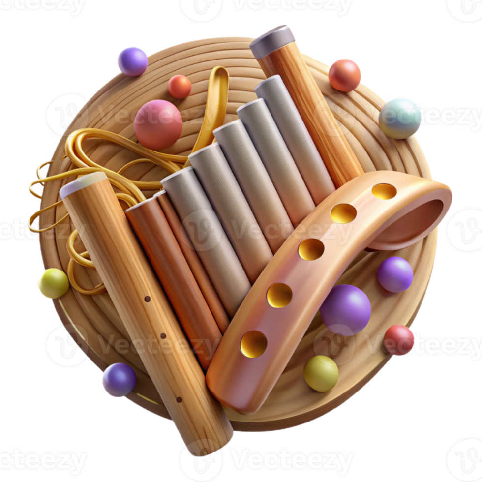 serene contemporary Pan Flute Andean Music Wooden Texture Cutout on Transparent Background png