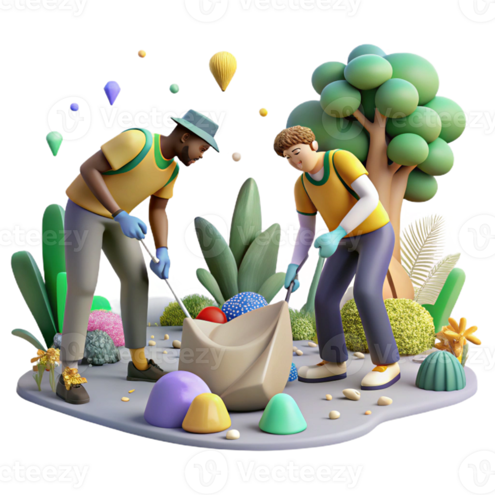 impressive vintage Group Picking Up Trash in Park Cutout authentic png