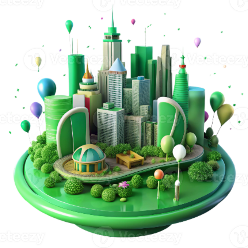 wonderful vintage Green City Skyline with Trees and Parks Isolated Cutout detailed png