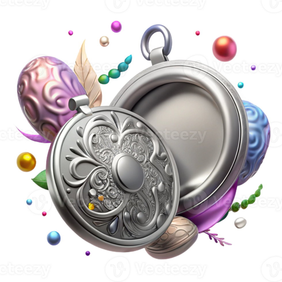 serene vintage Ornate Silver Locket Isolated high resolution png