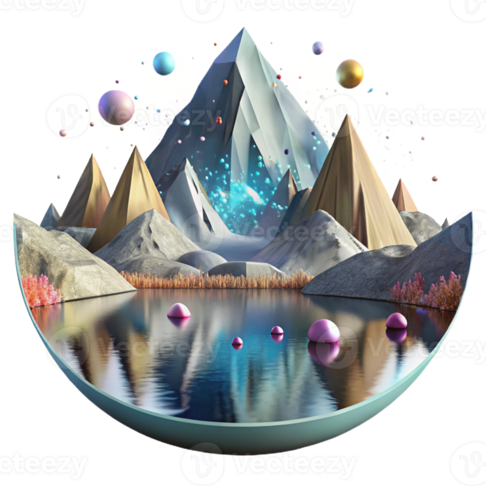 impressive artistic Mountain Lake Reflection Cutout with Crystal Clear Water genuine png