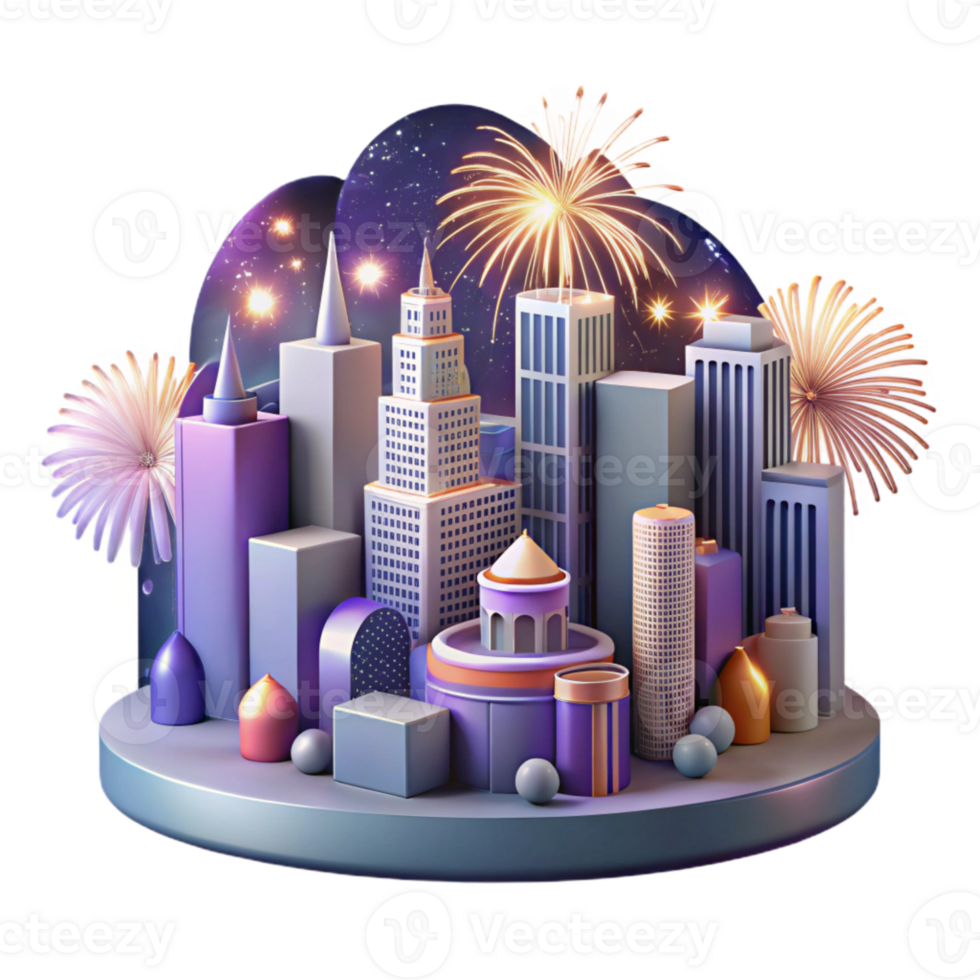 beautiful traditional Nighttime City Skyline with Colorful Lights Isolated Element authentic png