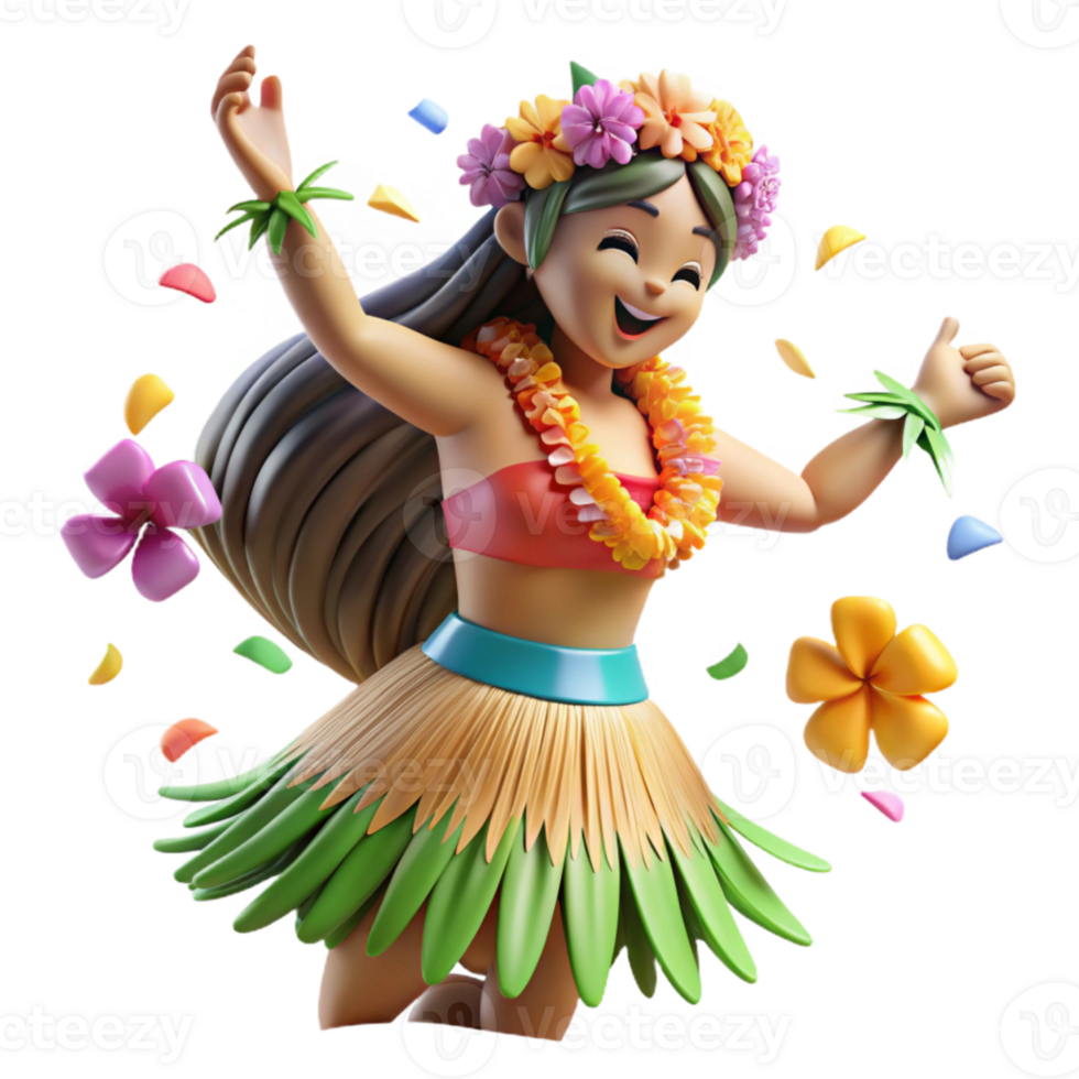 extraordinary artistic Hula Dancer Grass Skirt Transparent Background Tropical Flowers png
