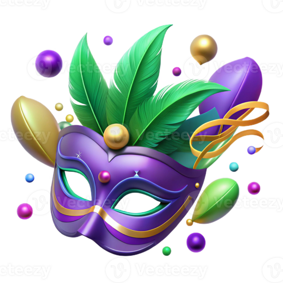 dramatic artistic Mardi Gras Feathers Mask Isolated Purple and Green exclusive png
