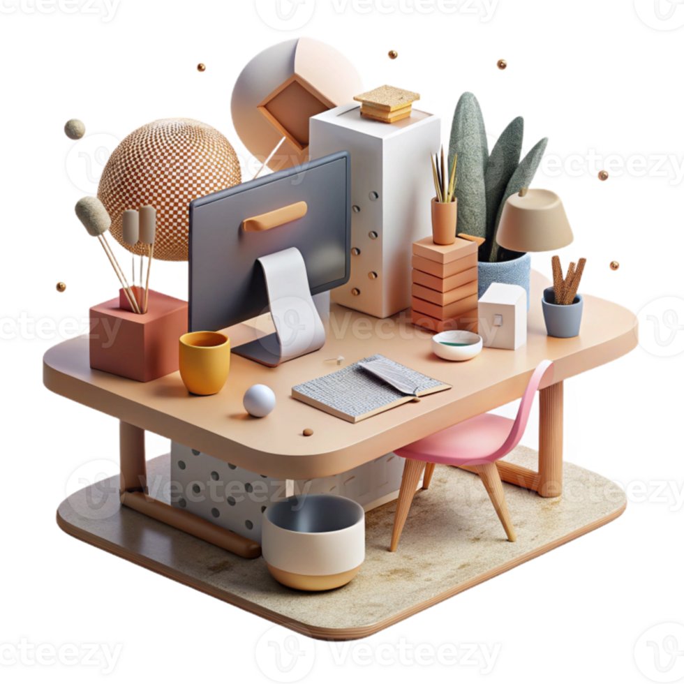 stunning minimalist Modern Desk Collaboration Tools Arrangement Transparent Background professional png