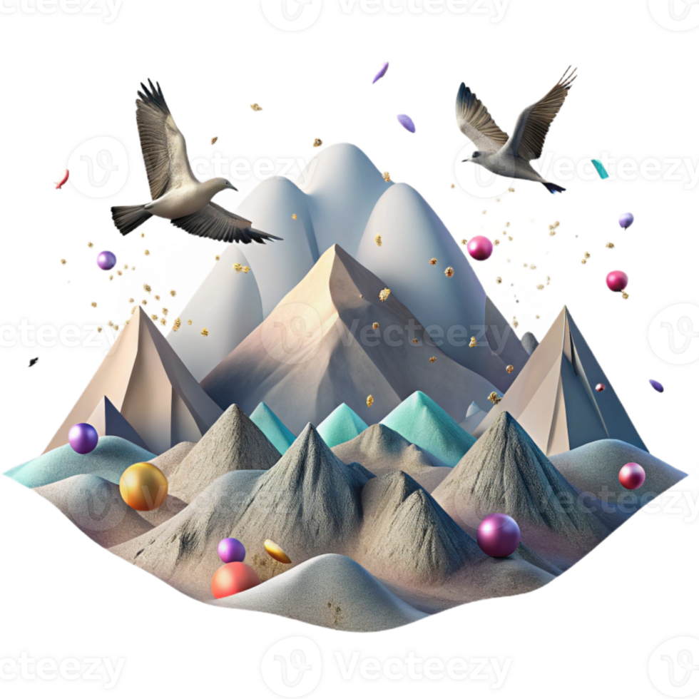 stunning minimalist Migrating Birds Over Mountains Isolated with Scenic View high quality png