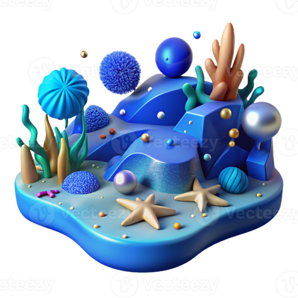 dramatic classic Oceanic Biodiversity Scene Isolated Blue Gradient exclusive png
