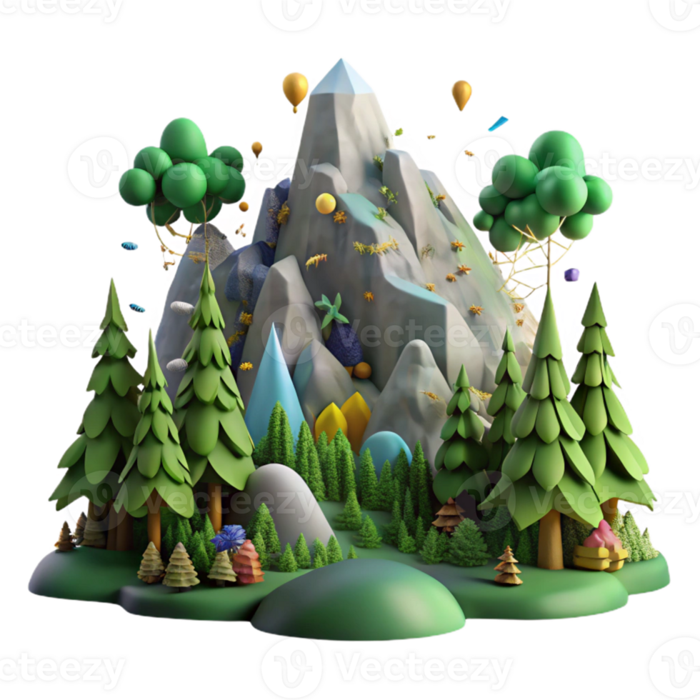 extraordinary artistic Mountain Forest Scene Cutout with Lush Greenery original png