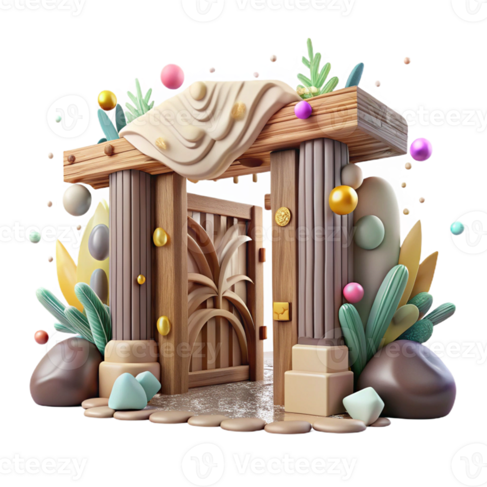 elegant abstract Nature Reserve Entrance Gate Wooden Transparent Element authentic png