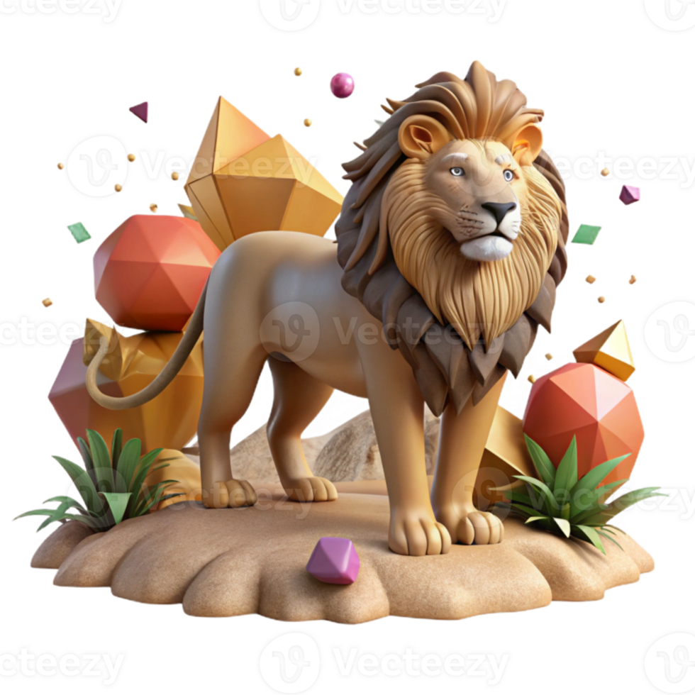 magnificent abstract Lion Pride in Dry Savannah Landscape Isolated original png