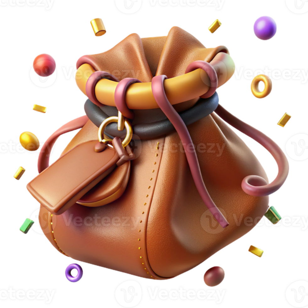 beautiful vintage Leather Pouch with Drawstring Closure Transparent Background detailed png