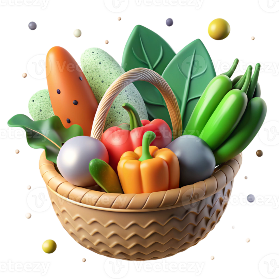 serene contemporary Organic Vegetables in Basket Cutout exclusive png