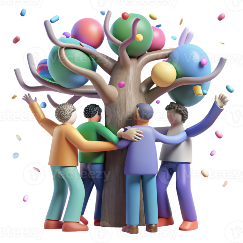 wonderful abstract Group Hugging Tree in Forest Transparent Background premium png