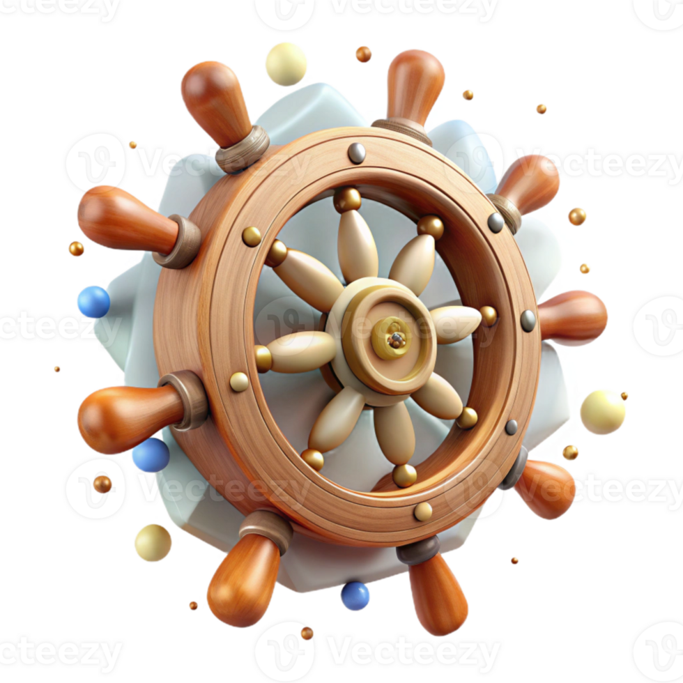 vibrant classic Historical Ship Wheel Transparent Background with Wooden Texture Isolated authentic png