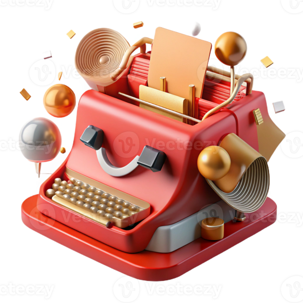 serene artistic Red Vintage Typewriter Cutout Transparent Background professional png