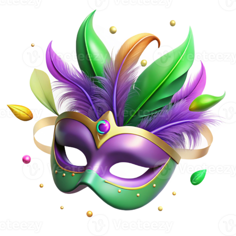 wonderful modern Mardi Gras Feathers Mask Isolated Purple and Green high quality png
