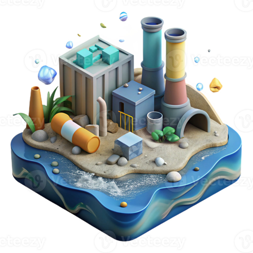 serene abstract Industrial Waste Polluting Marine Environment Cutout Isolated Transparent Background Aerial View high quality png