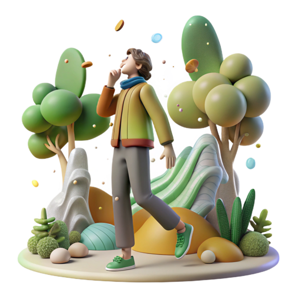 stunning minimalist Person Breathing Fresh Air in Forest Isolated Background high resolution png