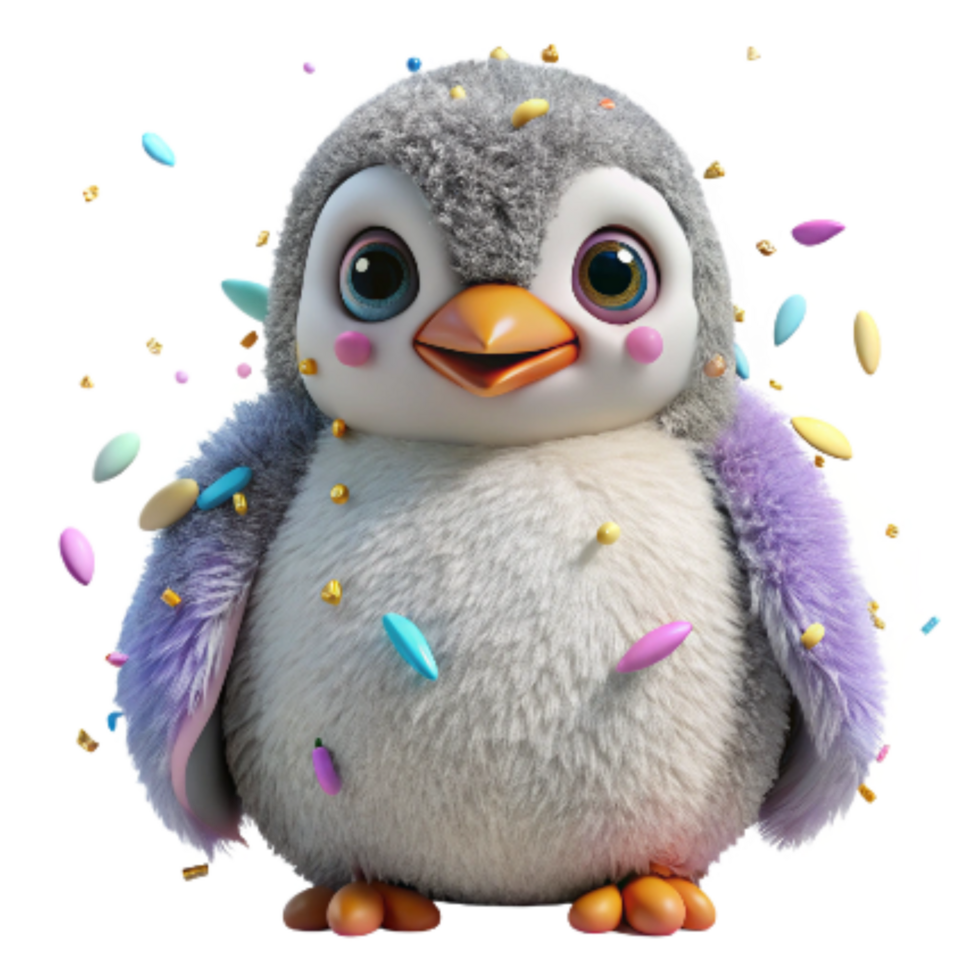 elegant artistic Penguin Chick Fluffy Down Cutout Front View Isolated detailed png