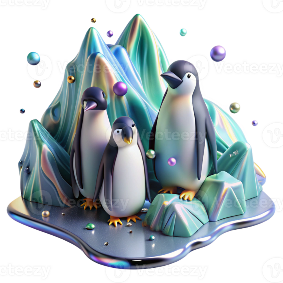 wonderful artistic Penguins on Iceberg Isolated Image png