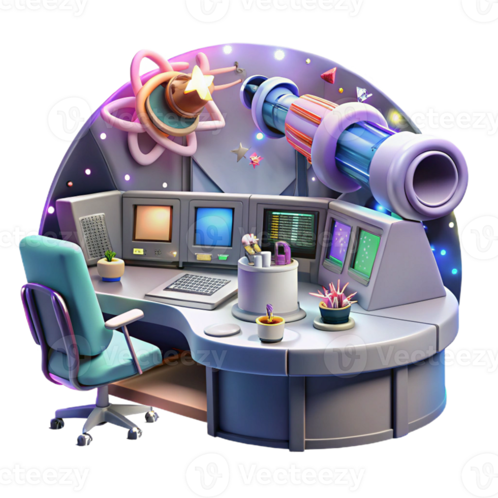 serene rustic Observatory Control Room Cutout with Monitors original png