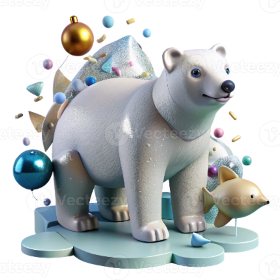 extraordinary minimalist Polar Bear with Fish in Mouth Transparent Background genuine png