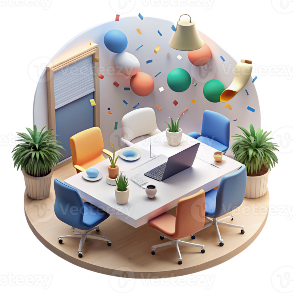 serene artistic Modern Office Space Teamwork Meeting Scene Transparent Background detailed png