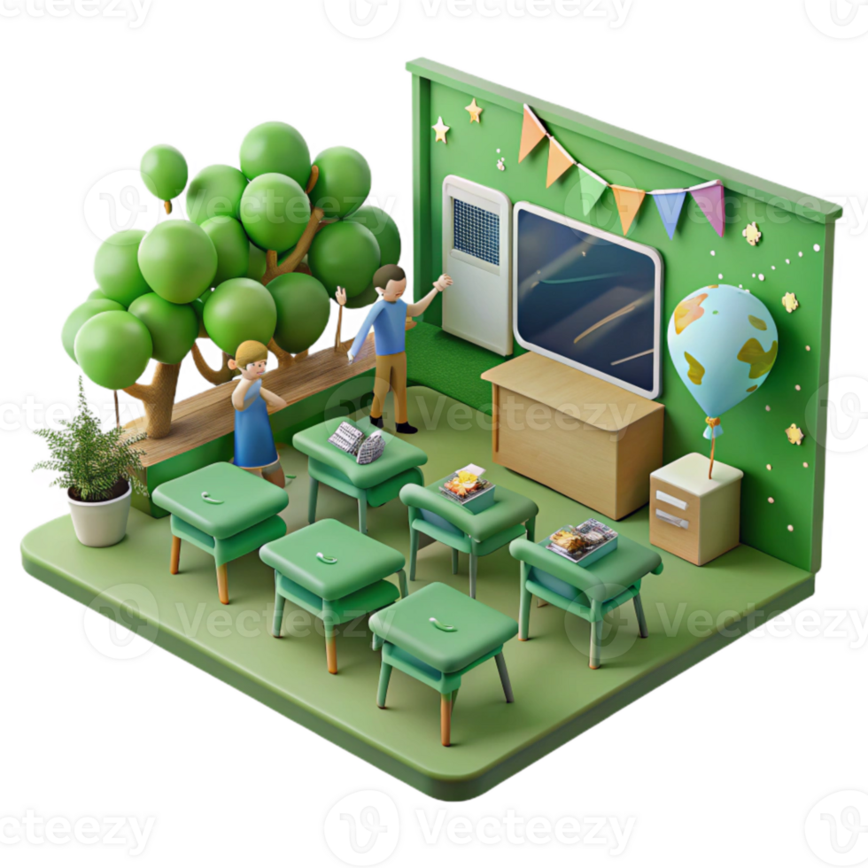 vibrant creative Green Classroom with Students Learning Isolated high quality png