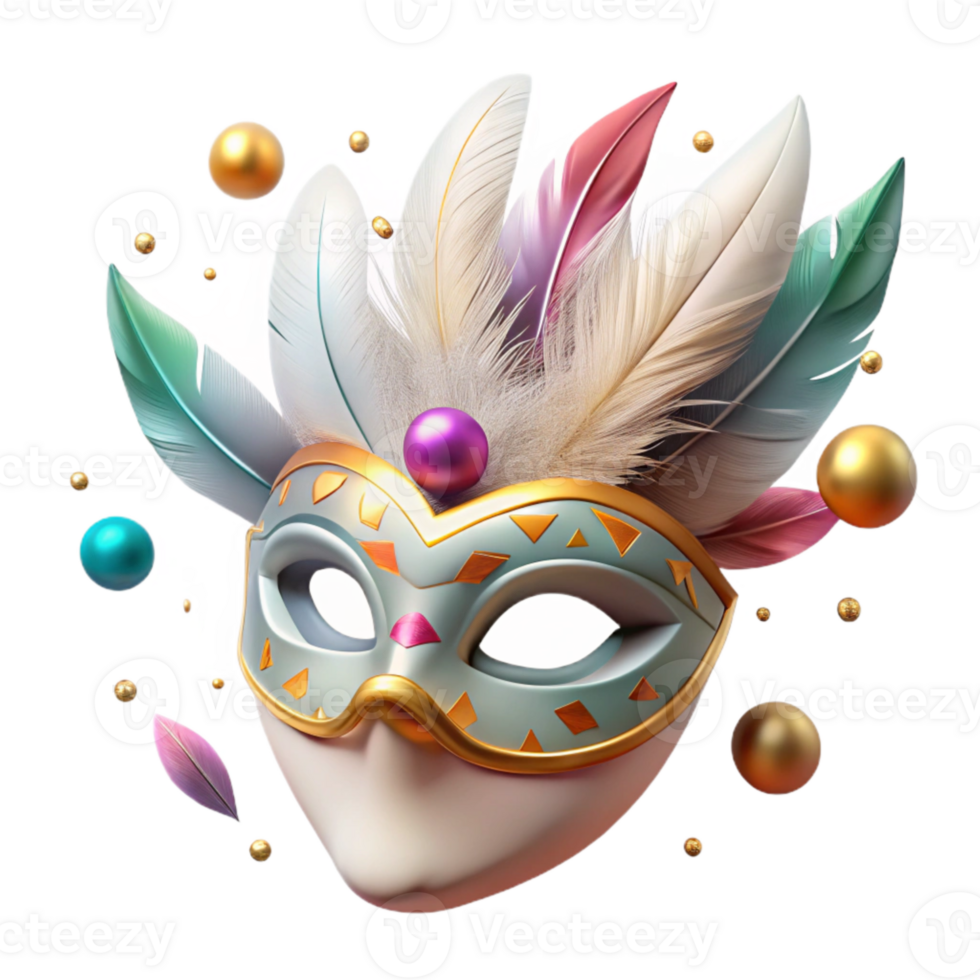 magnificent classic Paper Mache Mask with Feathers Transparent Background detailed png