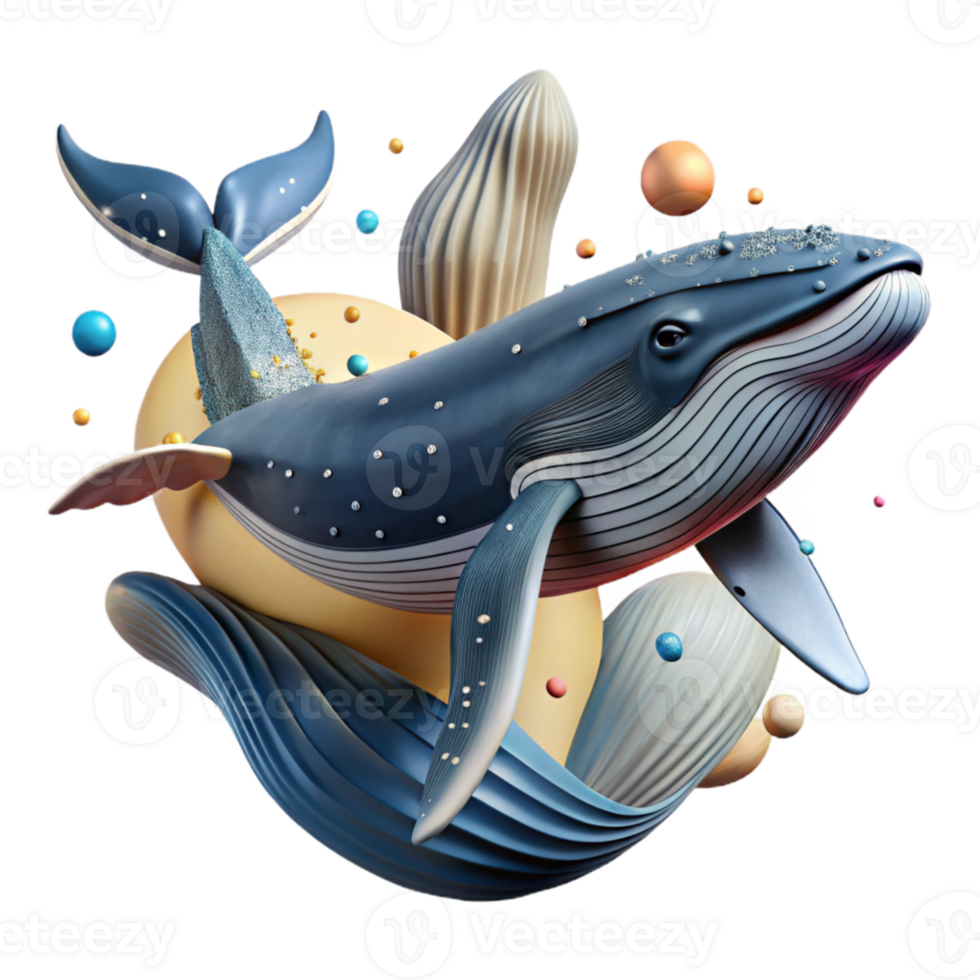 vibrant modern Humpback Whale Cutout Transparent Background Breaching Pose png