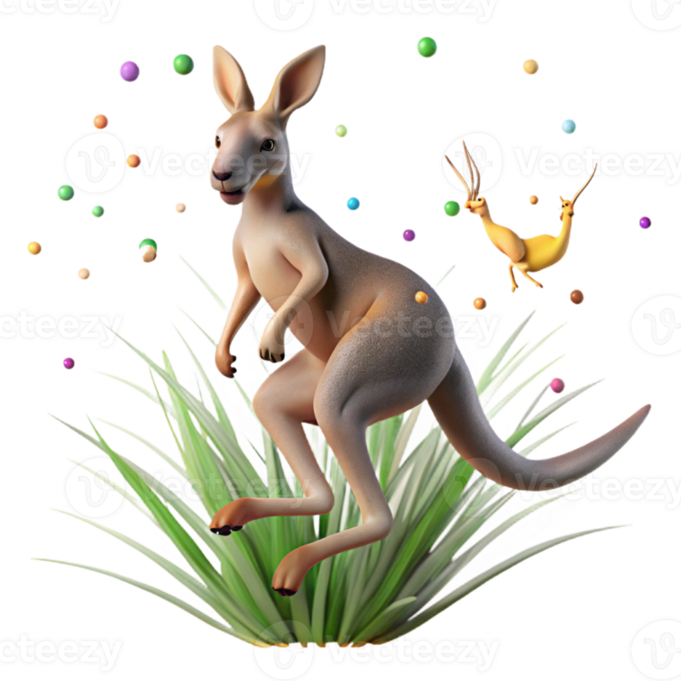 beautiful creative Kangaroo Hopping Across Grass Transparent detailed png