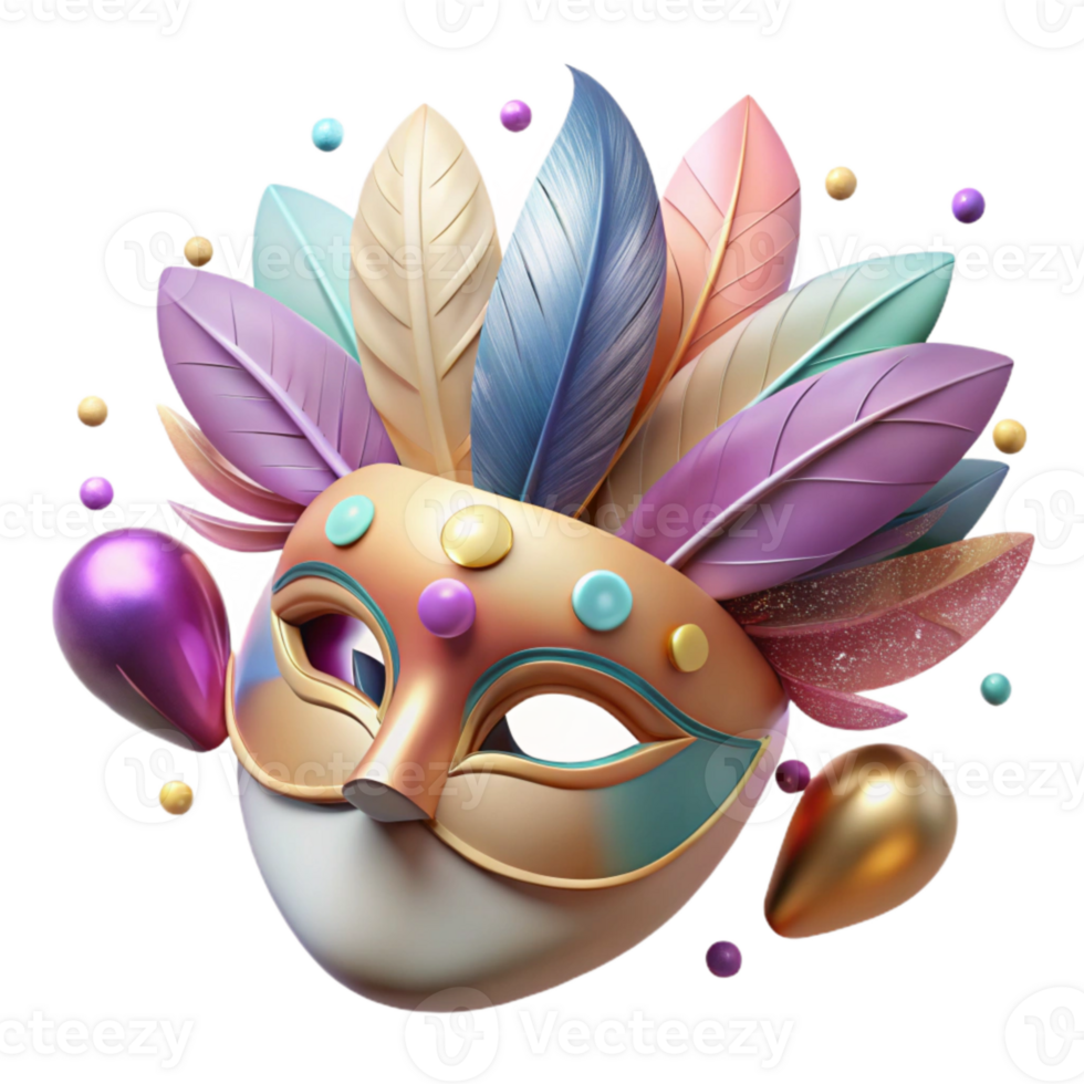 wonderful contemporary Paper Mache Mask with Feathers Transparent Background high resolution png