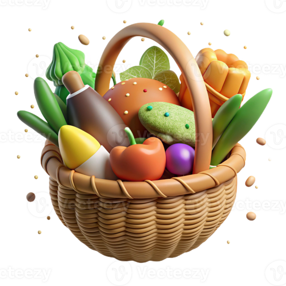 impressive minimalist Organic Vegetables Basket Freshly Harvested Transparent Background high quality png