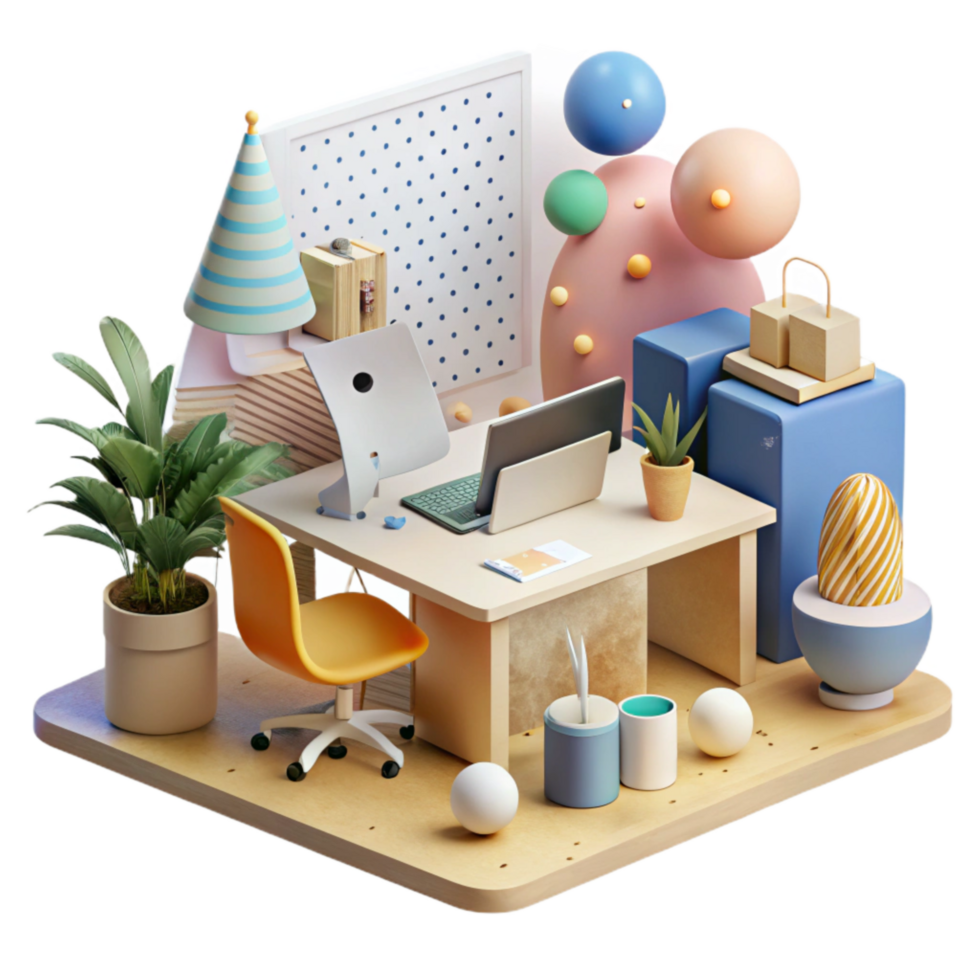 stunning minimalist Modern Workplace Teamwork Collaboration Scene Transparent Background high quality png