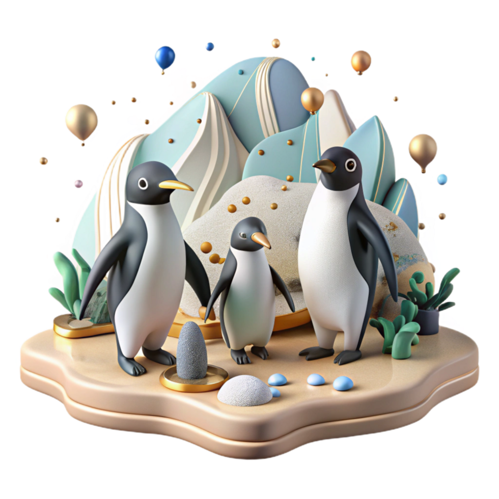 elegant minimalist Penguins on Shore Group Isolated Image professional png