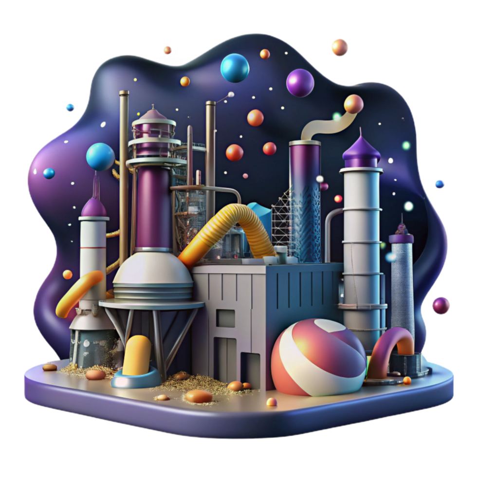 vibrant rustic Oil Refinery Night Scene Cutout detailed png