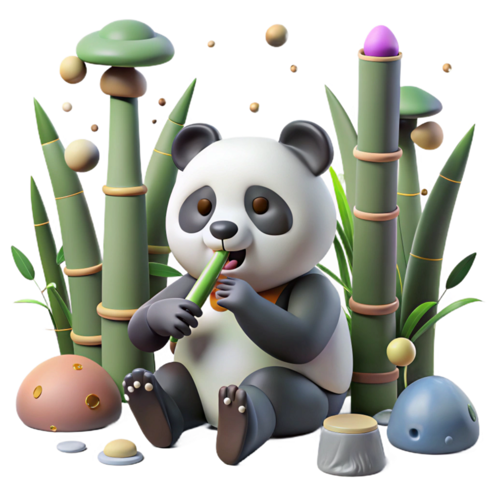 vibrant rustic Panda Eating Bamboo in Sparse Forest Transparent Background professional png