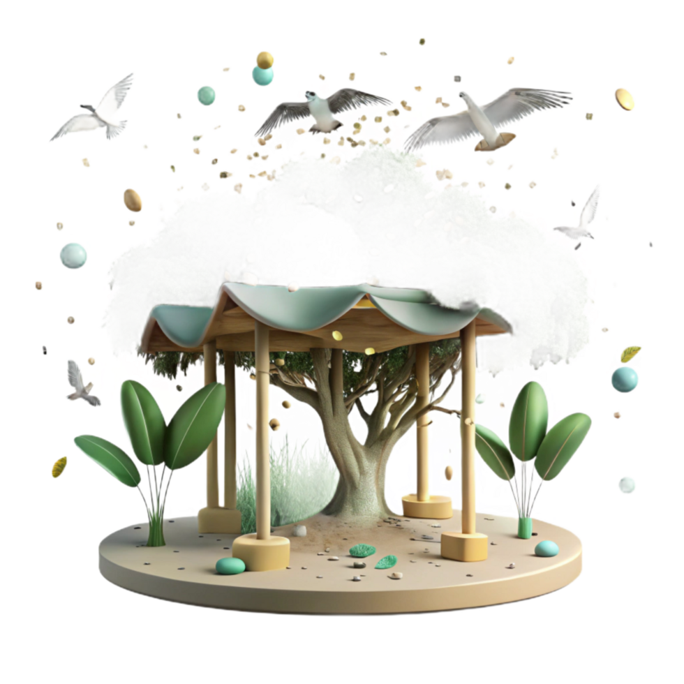 elegant rustic Mangrove Forest Panorama with Birds Cutout on Transparent Background exclusive png