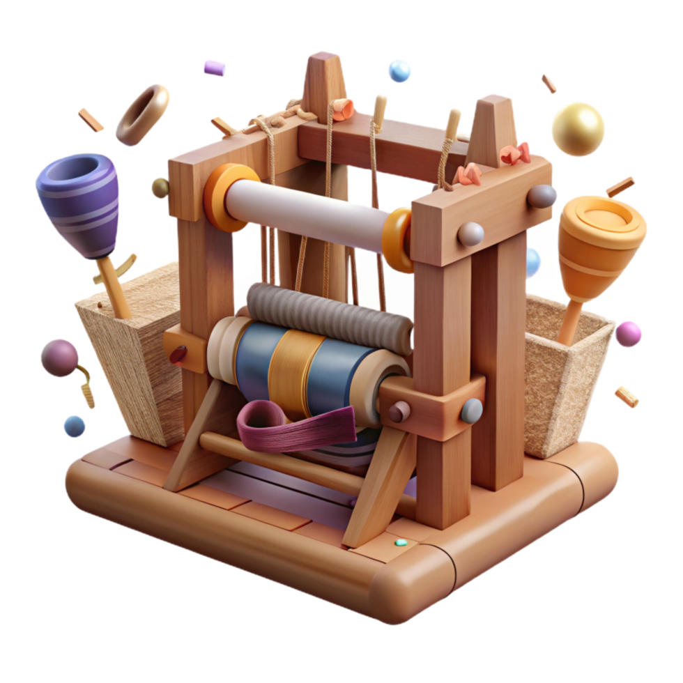 serene abstract Old Wooden Loom with Threads Cutout authentic png